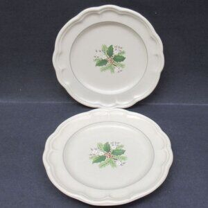 2 - Pfaltzgraff China CHRISTMAS HEIRLOOM 7 3/8 Inch Salad Plates Made In U.S.A.